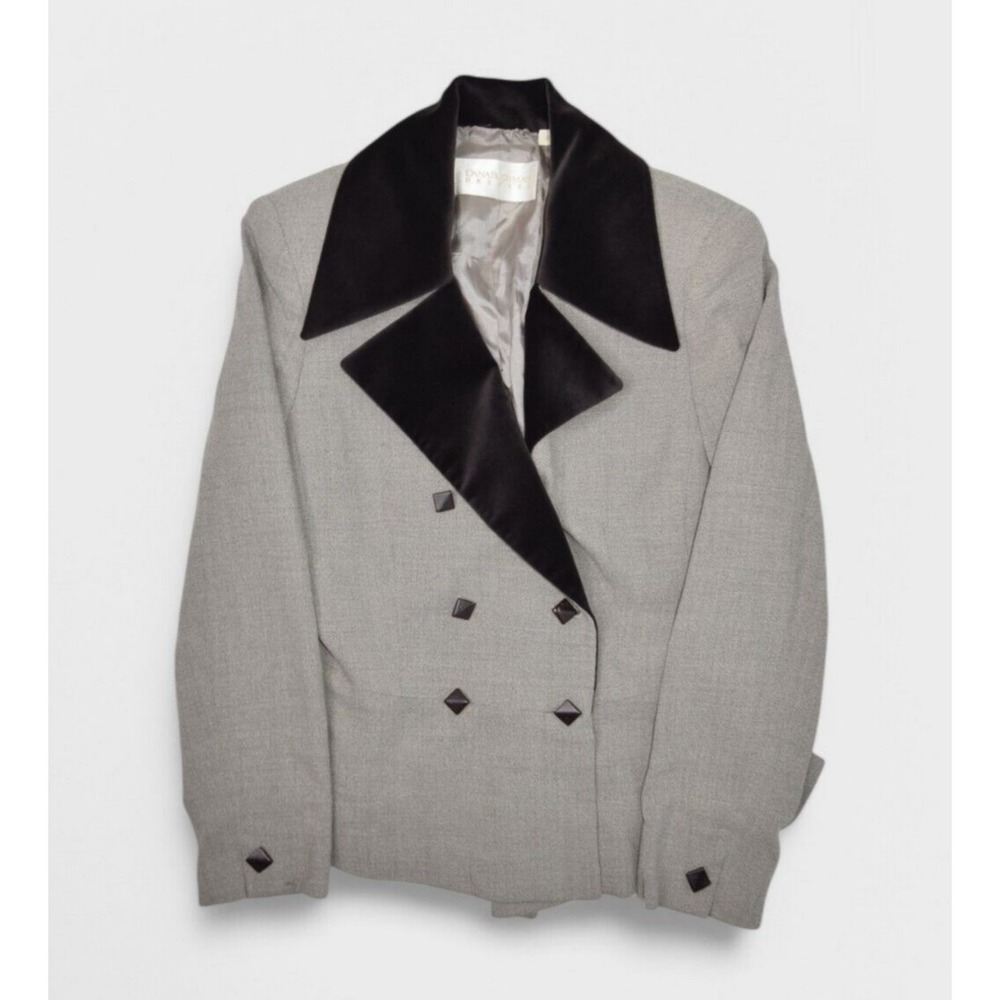 Vintage Dana Buchman Jacket Womens 8 Grey Blazer Double Breasted Lapel